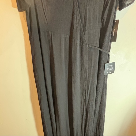 LULUS Sz 1X Maxi Dress True Wrap Slab Cotton Slit Sleeves Partly Lined  NEW - Picture 3 of 14